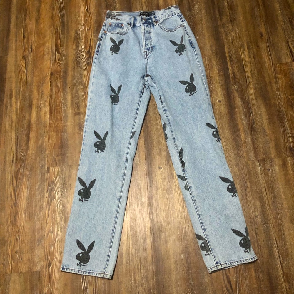 PLAYBOY Light Blue Straight Leg Jeans with Black Logo Print